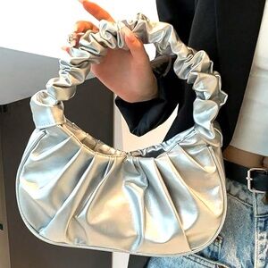 Preloved Silver Scrunch Shoulder Bag.